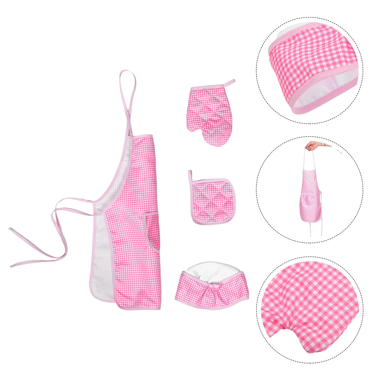1Set kinderkeukenschortenset voor meisjes jongens bakken koken spelen verstelbare riem comfortabele pasvorm inclusief hoed handschoenmat geruit