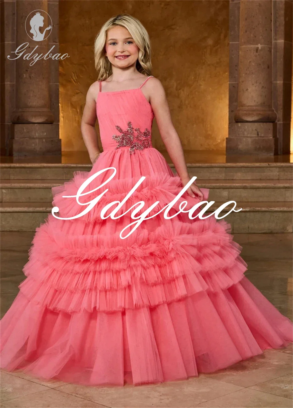 

Luxury Applique Strapless Princess A Line Pleat Flower Girl Dress Floor Length Long Ball Formal First Communion Dress Customized