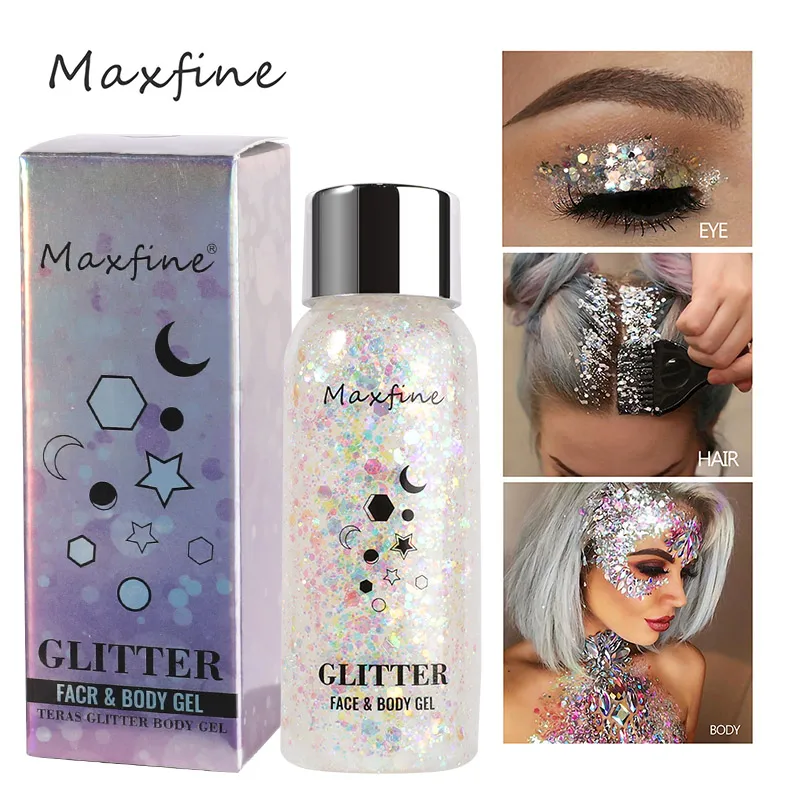 Shiny Face Body Sequins Glitter Stage Party Gathering Essential Face Hair Body Dress Up Waterproof Long Lasting Gel Sequins