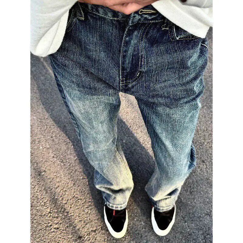 

American High Street Vibe Men's Slim Fit Jeans Bamboo Fiber Straight Leg Pants Retro Washed out Skinny Long Trousers