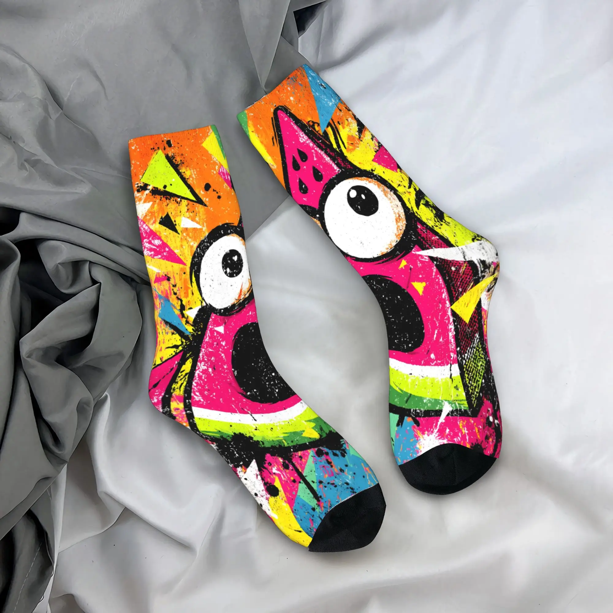 Shocked Watermelon Socks  Casual Stockings Men's Comfortable Cycling Socks Winter Design Non Slip Socks
