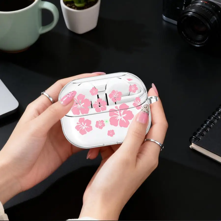 

Clear Earphone Cases Cover With Hook Case For Samsung Galaxy Buds 2 Live 4Pro 2Pro 3Pro 4 Pro 3 FE Glamorous Floral Pattern