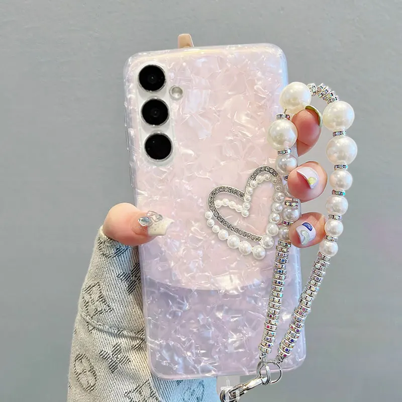 

A 55 15 54 5G Pearl Bracelet Case For Samsung galaxy A15 A55 A35 A54 A34 A13 A14 A12 A04S Elegant Case With Lanyard Love Fundas