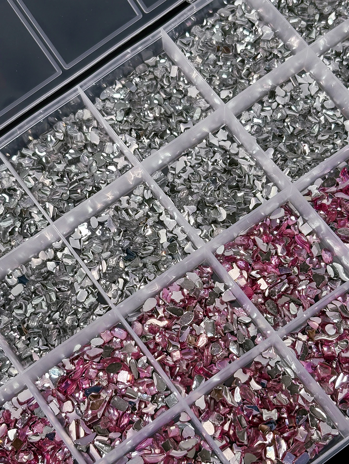 24Grids 3D Mixed Pink White Nail Art Rhinestones Flatback Star Moon Heart Diamond Shapes Nails Charms DIY Nails Supplies Gems ZB