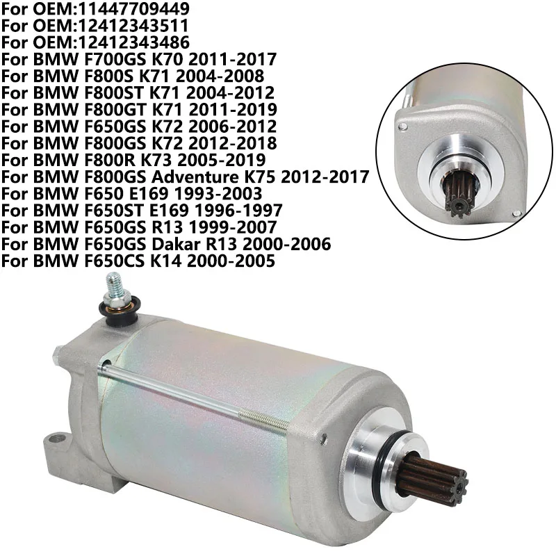 

Motorcycle Starter Motor For BMW F800ST F800GT F800GS F800R F700GS F800S F650GS F800GS Adventure K73 K75 K70 K71 K72 12412343486