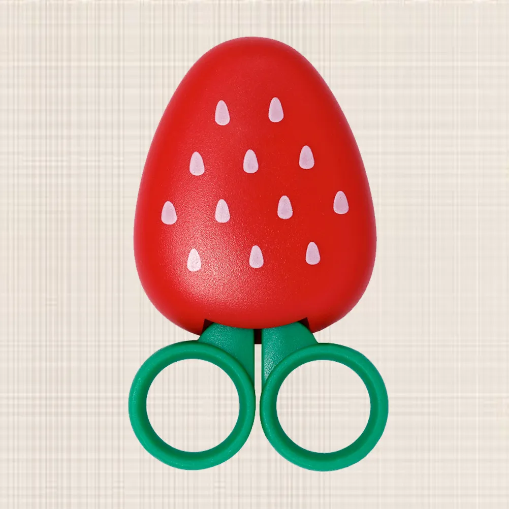 

Strawberry Shape Red Safety Scissors Stainless Steel Blunt -Touch Open Ergonomic Handle Fruit Cover Design