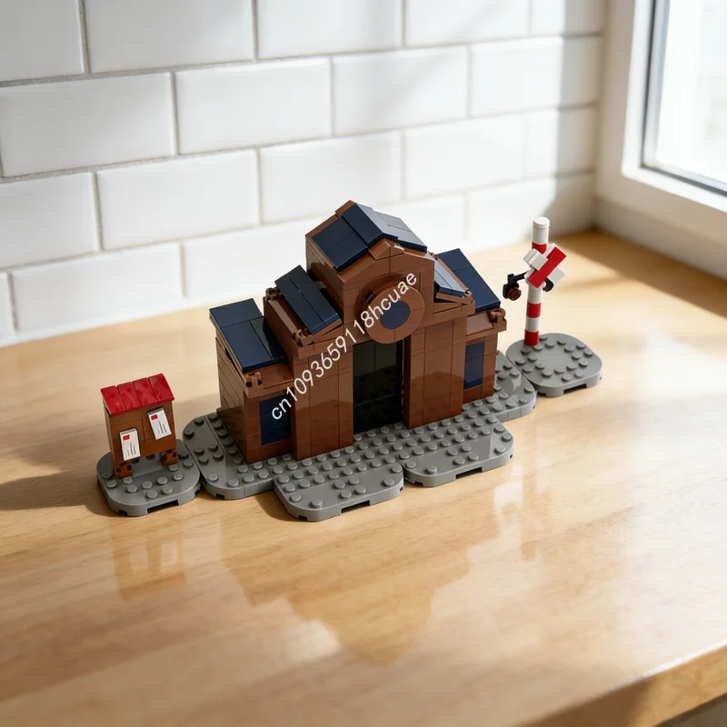 

212 деталей MOC Конструктор «Железнодорожная станция из Animal Crossing: New Leaf», развивающая игрушка, креативный подарок на Рождество