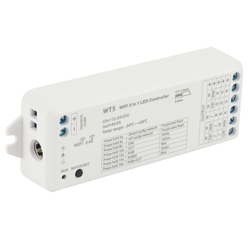 

2 светодиодных контроллера Tuya, диммер 5 в 1, CCT RGB RGBW RGBWW RGBCCT, лента Smart Life, Wi-Fi, 2,4G, радиочастотный пульт дистанционного управления 12-24 В-AT36