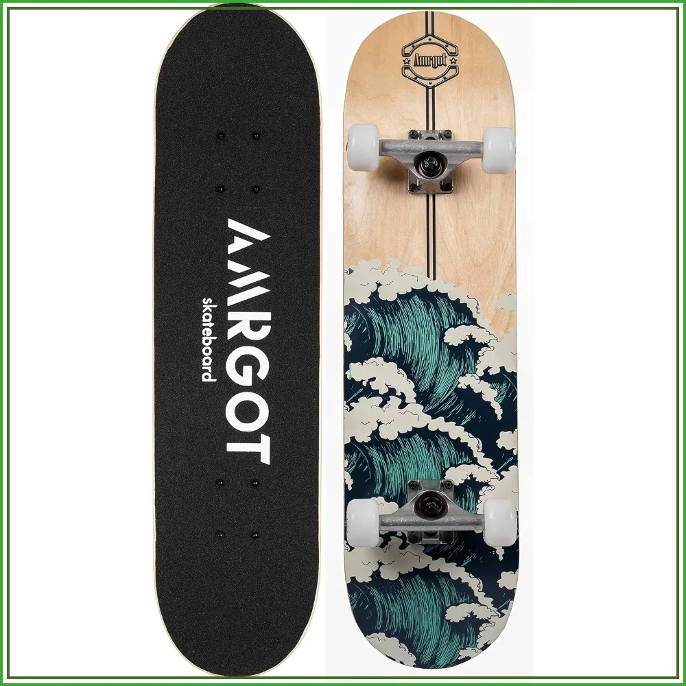 

31" Complete Skateboard for Beginners Kids Adults, 7-Ply Maple Deck, Double Kick