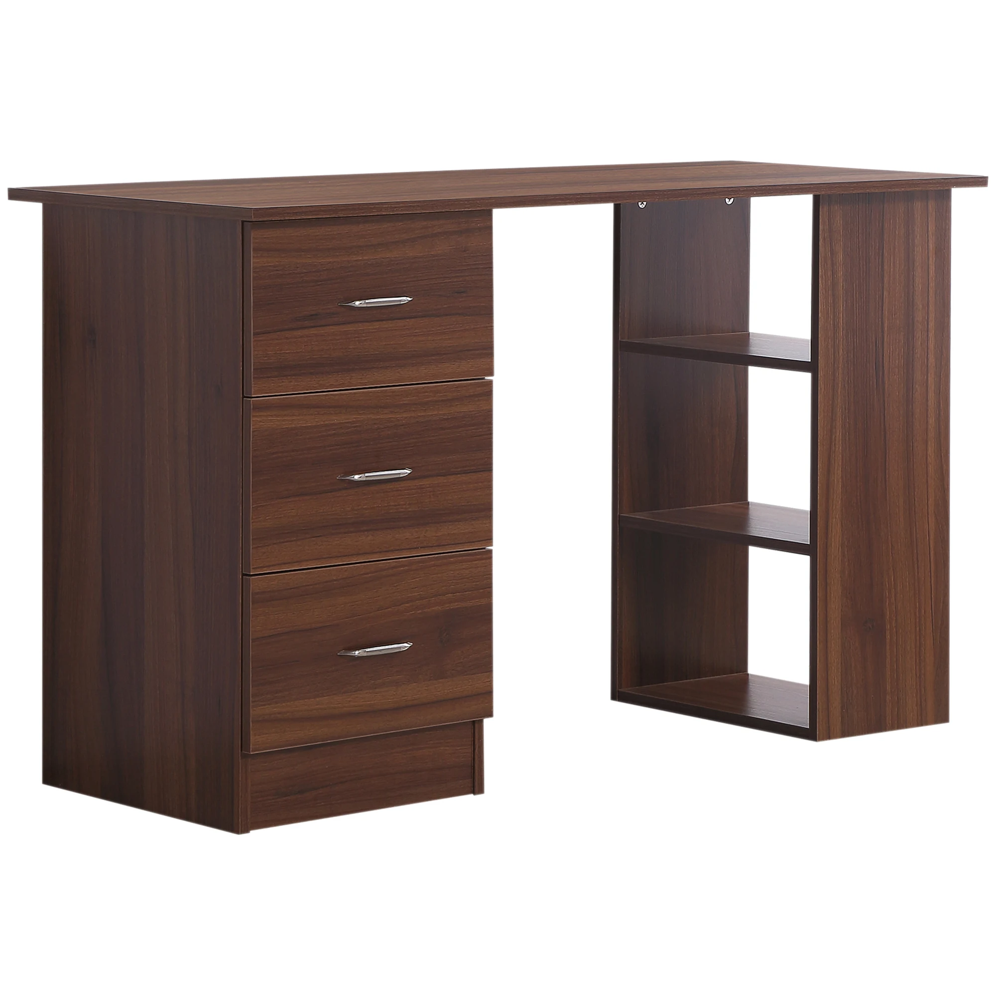 Escritorio HOMCOM con almacenamiento, mesa para ordenador 120x50 cm, escritorio para ordenador con estantes y cajones, para espacios pequeños, dormitorio, aspecto nogal