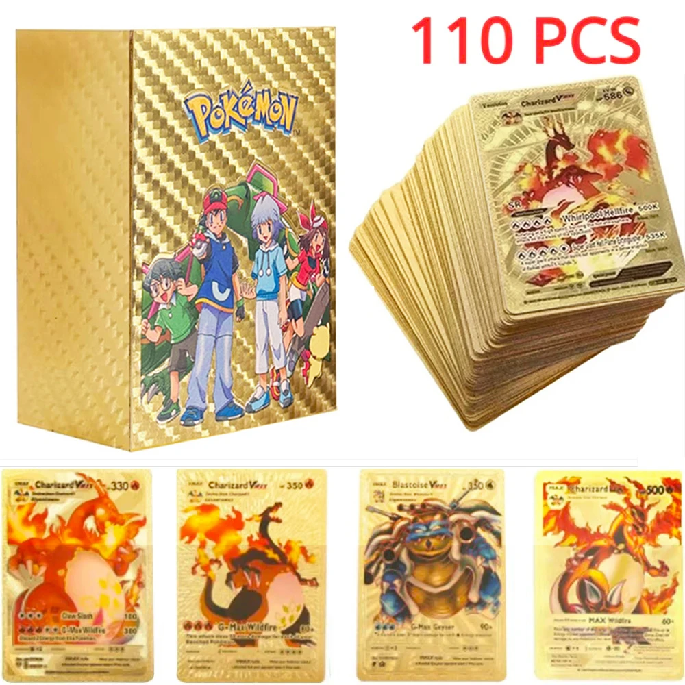 

27-110Pcs Pokemon Gold Foil Card VMAX GX Cards English French Spanish German Pikachu Charizard Arceus Colour Pokémon Cards Gift