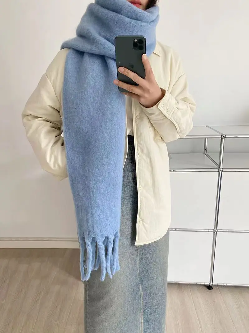 12 Colors Cashmere Scarf Women Men Thickened Solid Color Shawl Tassel Shawl Lovers Scarf Winter Warm Thickened Accessories