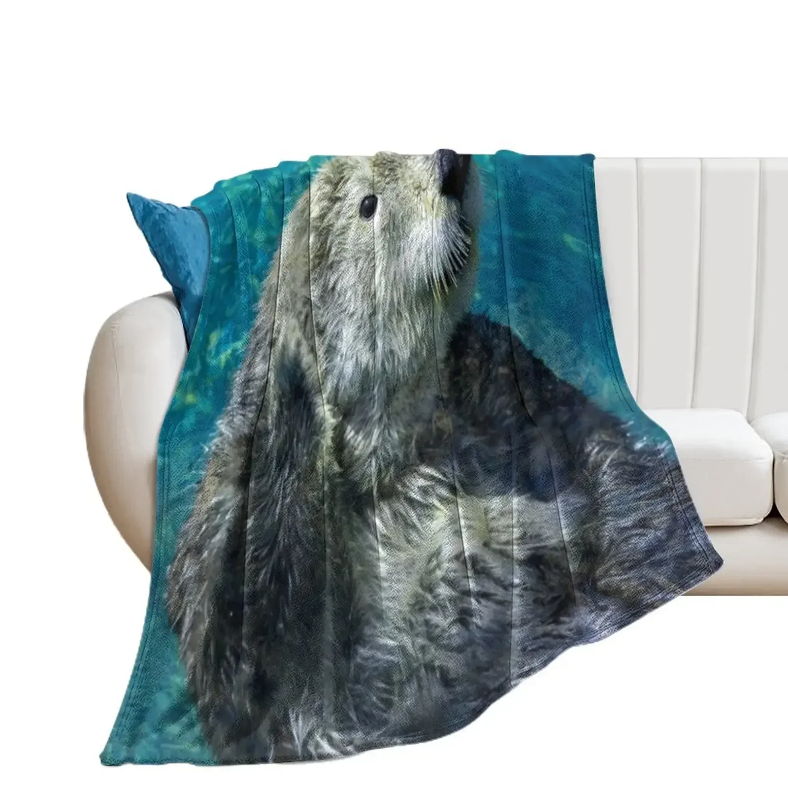 

Adorable Sea Otter Cute Blue Water Throw Blanket Blankets For Baby funny gift Blankets