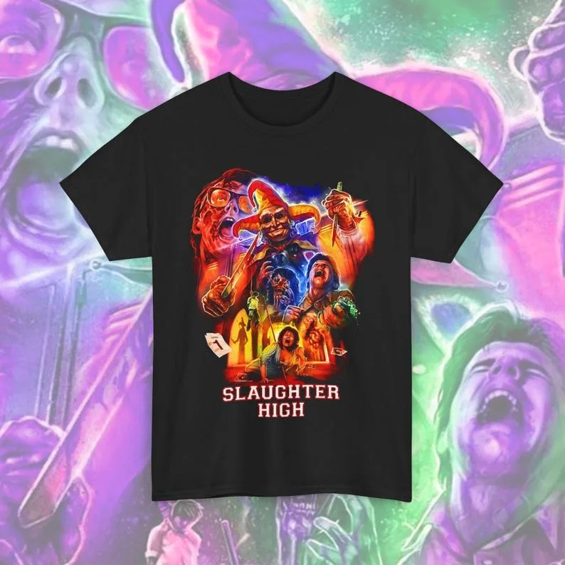 

Slaughter High T-shirt - Horror Movie Shirt, Unisex Cotton Top for Movie Lovers, Halloween, Horror Fans, Entertaining Wear