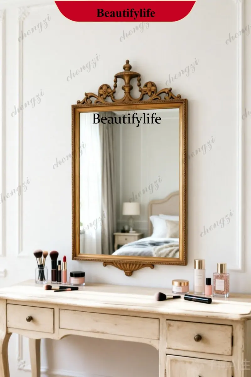 z183 European retro carved makeup mirror French wall hanging bedroom dresser decorative mirror household porch fireplace
