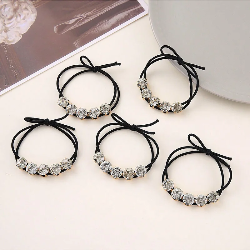 5pcs Women's Light Luxury 5pcs Water Diamond Bow Hairband High Grade Korean Hairstring