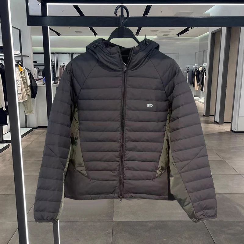 

Мужская зимняя модная куртка-пуховик с капюшоном, повседневная, в стиле пэчворк, теплая верхняя одежда для молодежи, из полиэфирного волокна, с белым пухом