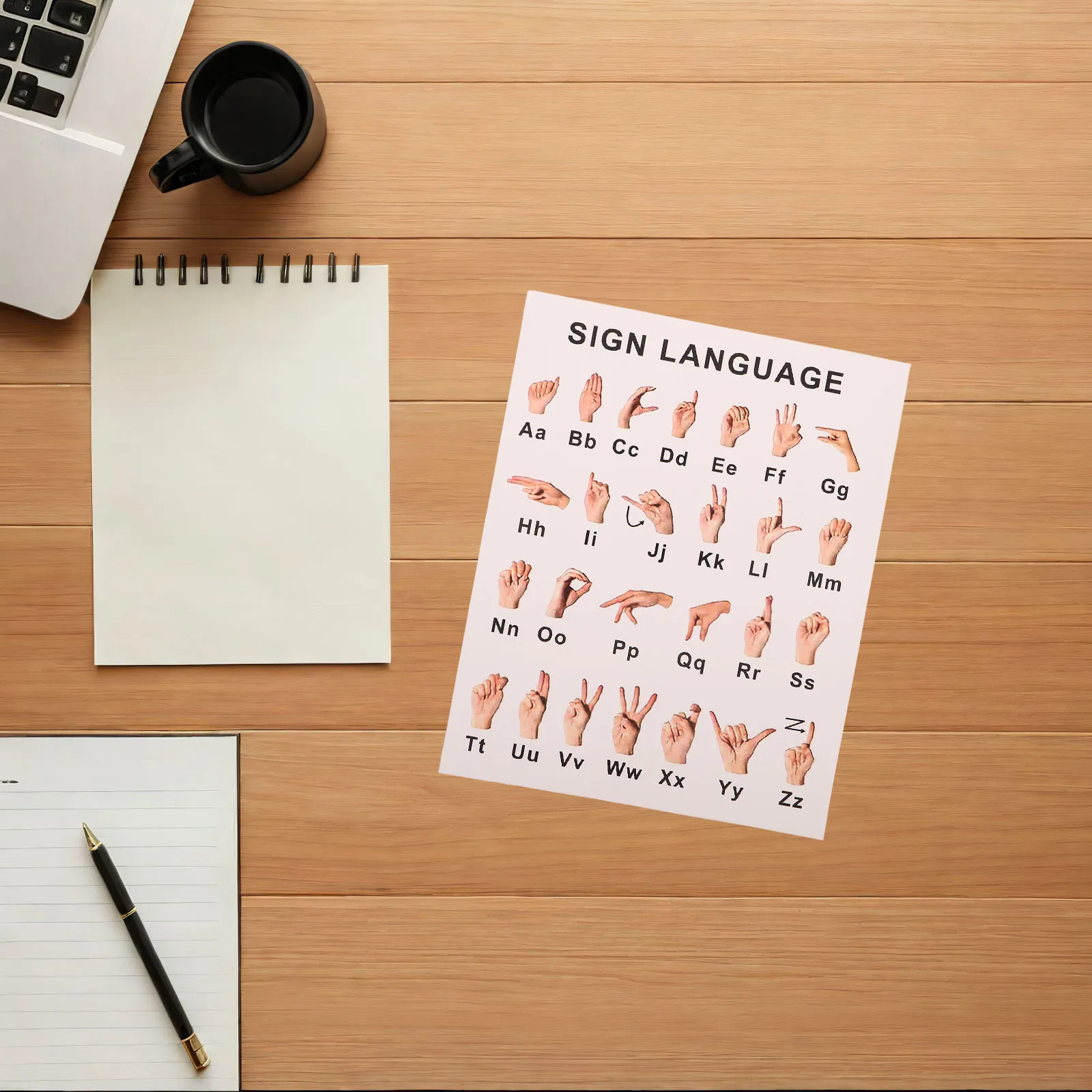 6 Pcs Sign Language Learning Poster Asl Common Words Number Abc Wall Chart Paper Educational