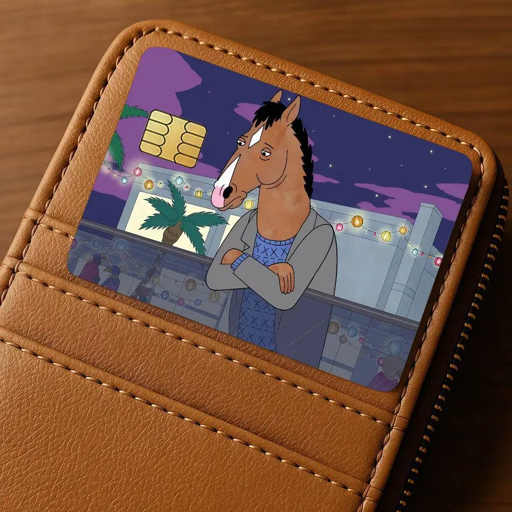 B-Bojack Anime H-Horseman Credit Skin Cover Card Stickers 4PCS Film Bus Pass Front Decoration Bank Debit Waterproof