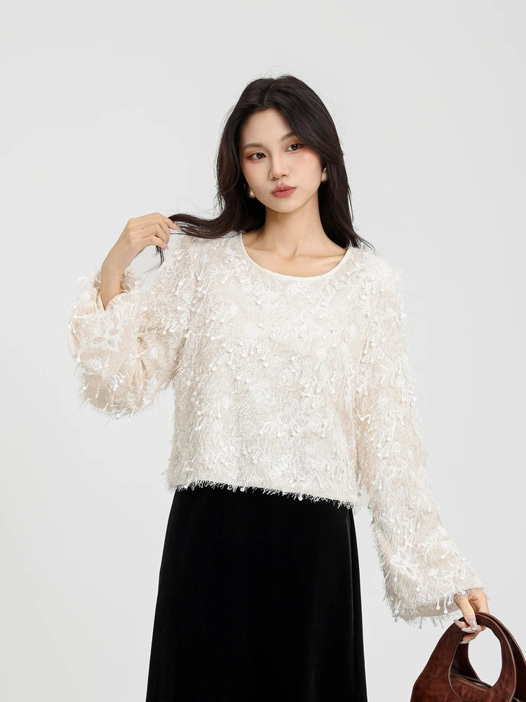 

Ele round Ne Long Sve ort Top Faionable Winter New Arrival Memory's Start Ladies Knitted Polyester Fiber irt