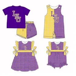 Boutique summer children's suits for boy and girl  baby sports suits team clothing purple and gold with summer suit