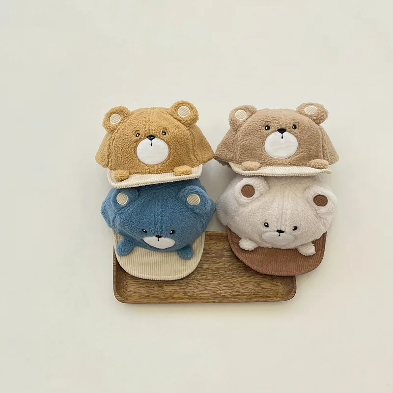 

Cute Bear Duck Tongue Cap For Baby Plush Duckbill Hat 2-4Year Boys Girls Sunshade Visors Winter Warm Lamb Fleece Baseball Caps