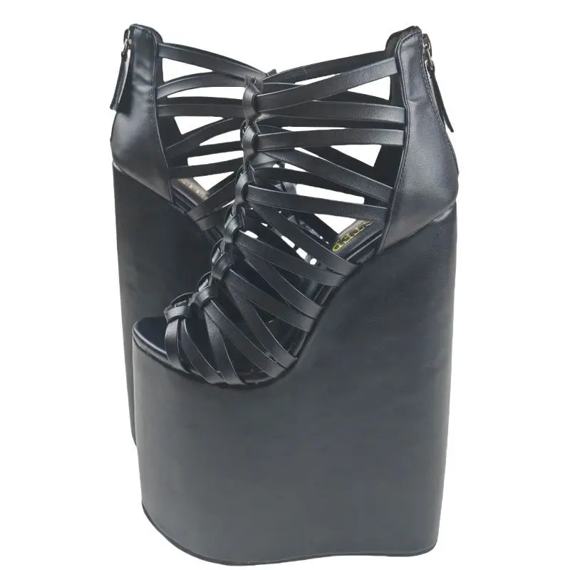 

SHOFOO Women's Fashion High-Heeled Sandals Black/White 20cm Heel Wedge Platform Sandals Stylish Footwear for Trendy Ladies