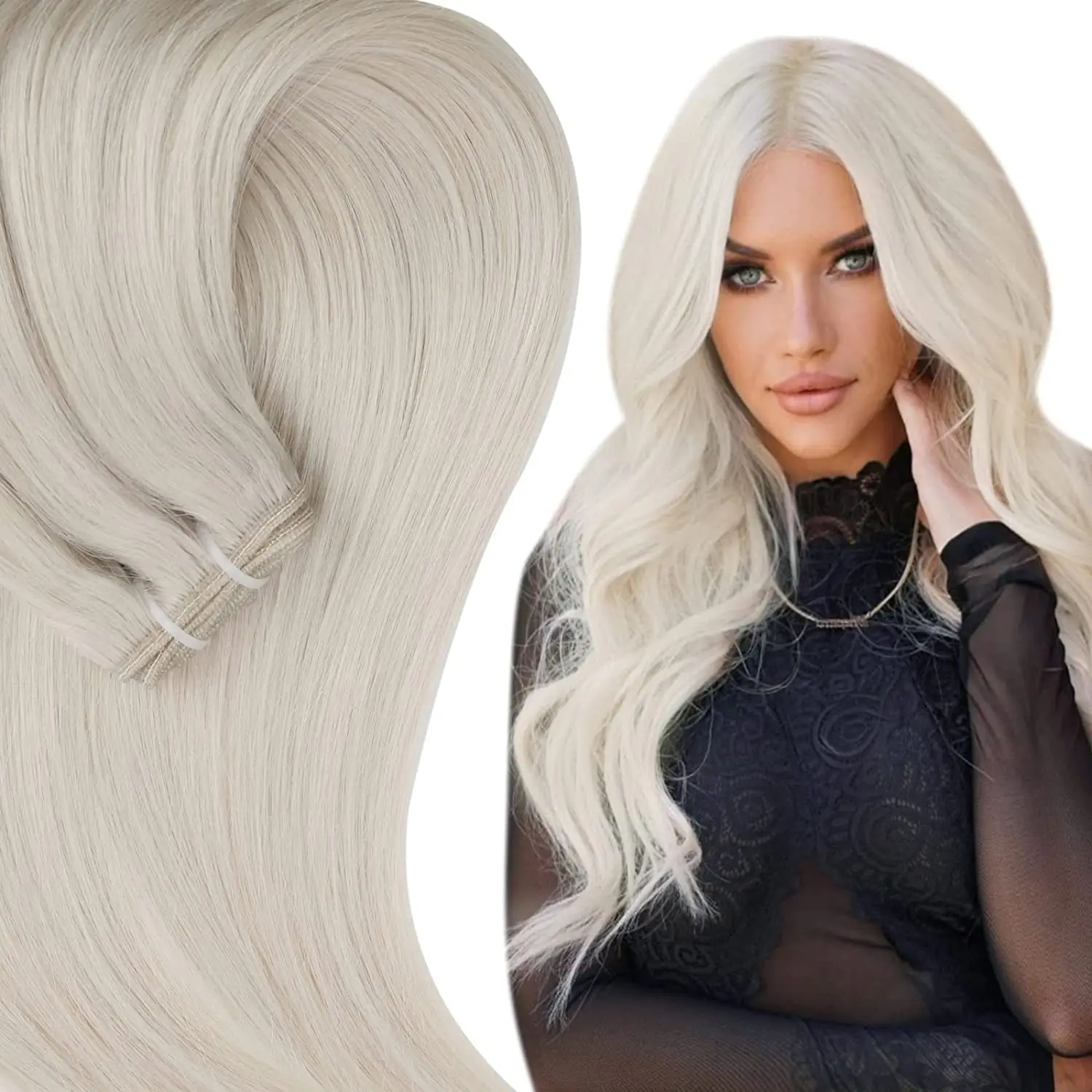 Full Shine Human Hair Inslag Extensions Haarbundels 100G Ombre Blonde Kleur Naaien In Zijdeachtige Rechte Remy Huid Dubbele Inslag Voor Salon