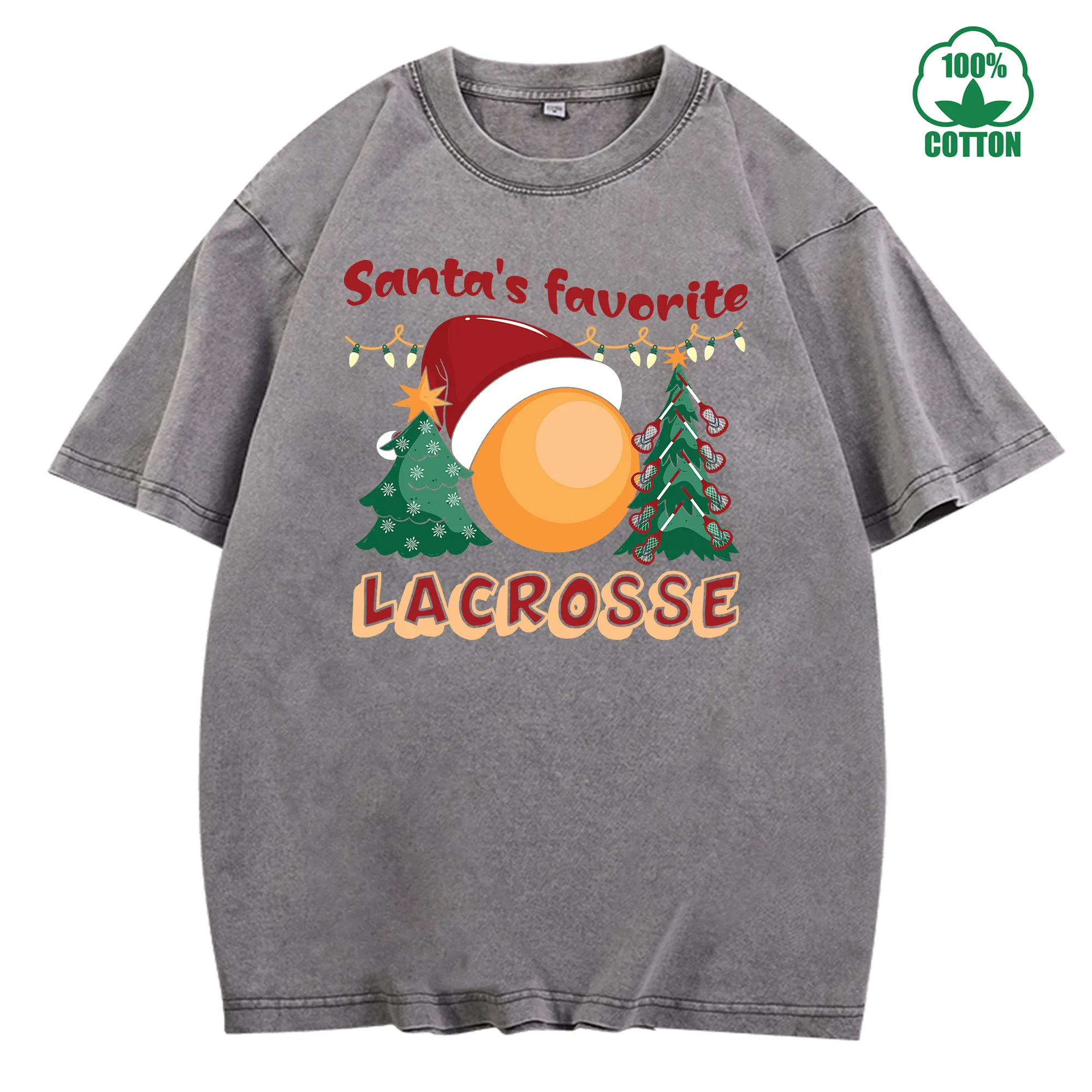 Christmas Lacrosse Vintage Washed T-Shirt 230g 100% Cotton Unisex Comfortable Oversized Streetwear