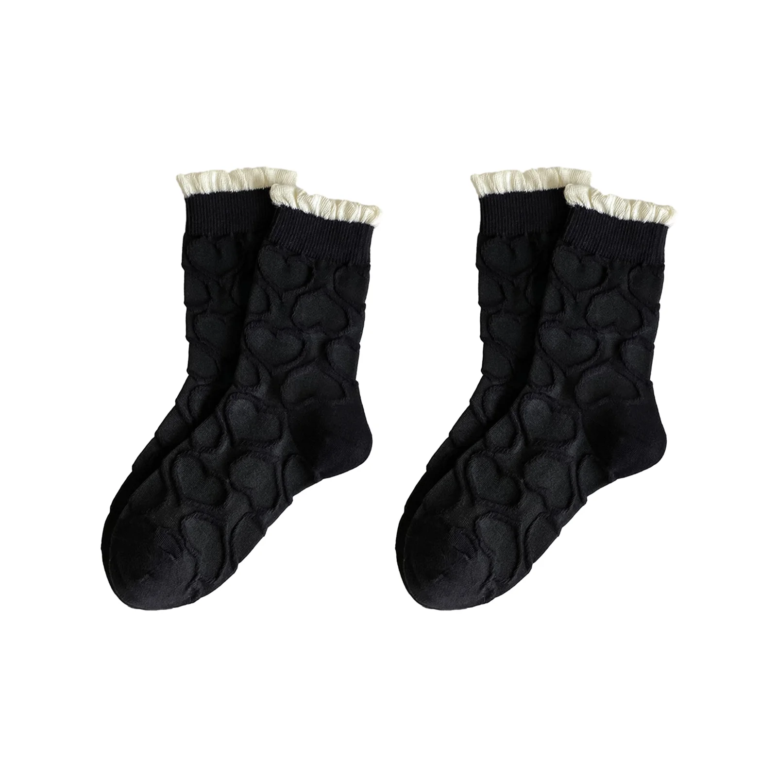 Lolita girl's lace mid-calf socks combination pack: black heart/love bear/white heart/care bear footprint/covered bear