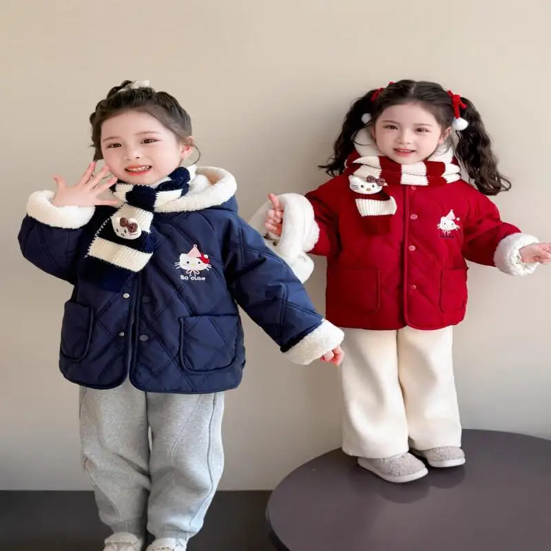 

Sanrio Hello Kitty, детское пальто, зимняя утепленная хлопковая одежда, пальто для маленьких девочек, повседневная осенняя куртка для девочек, новинка