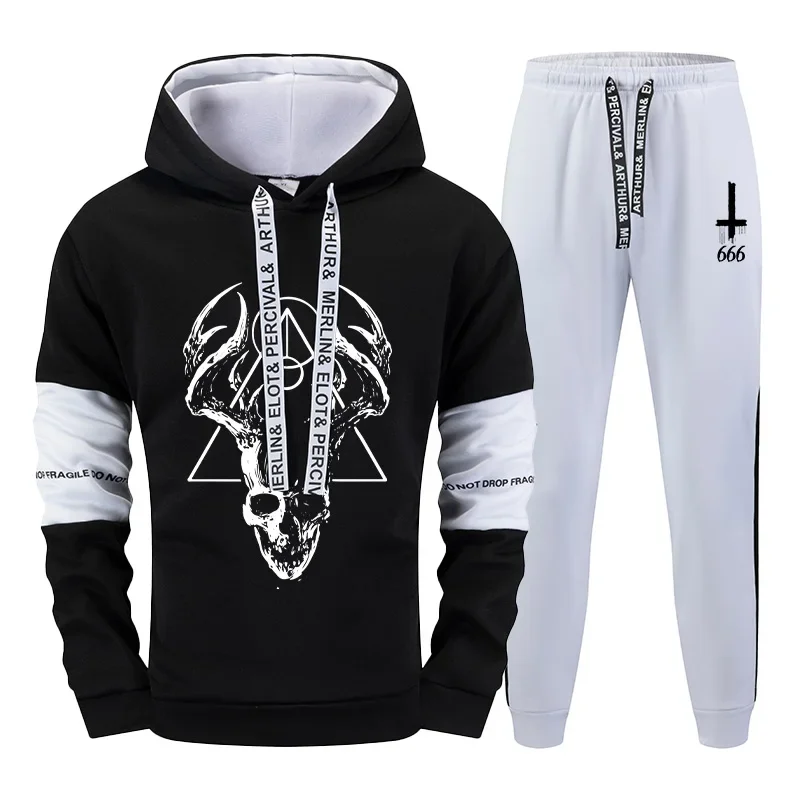 

Autumn Winter Casual Sportswear 2025 Hot Sale Men's Tracksuit Hoodie Sweatpants High Quality Satan Demon Print Sweatshirt Outfit