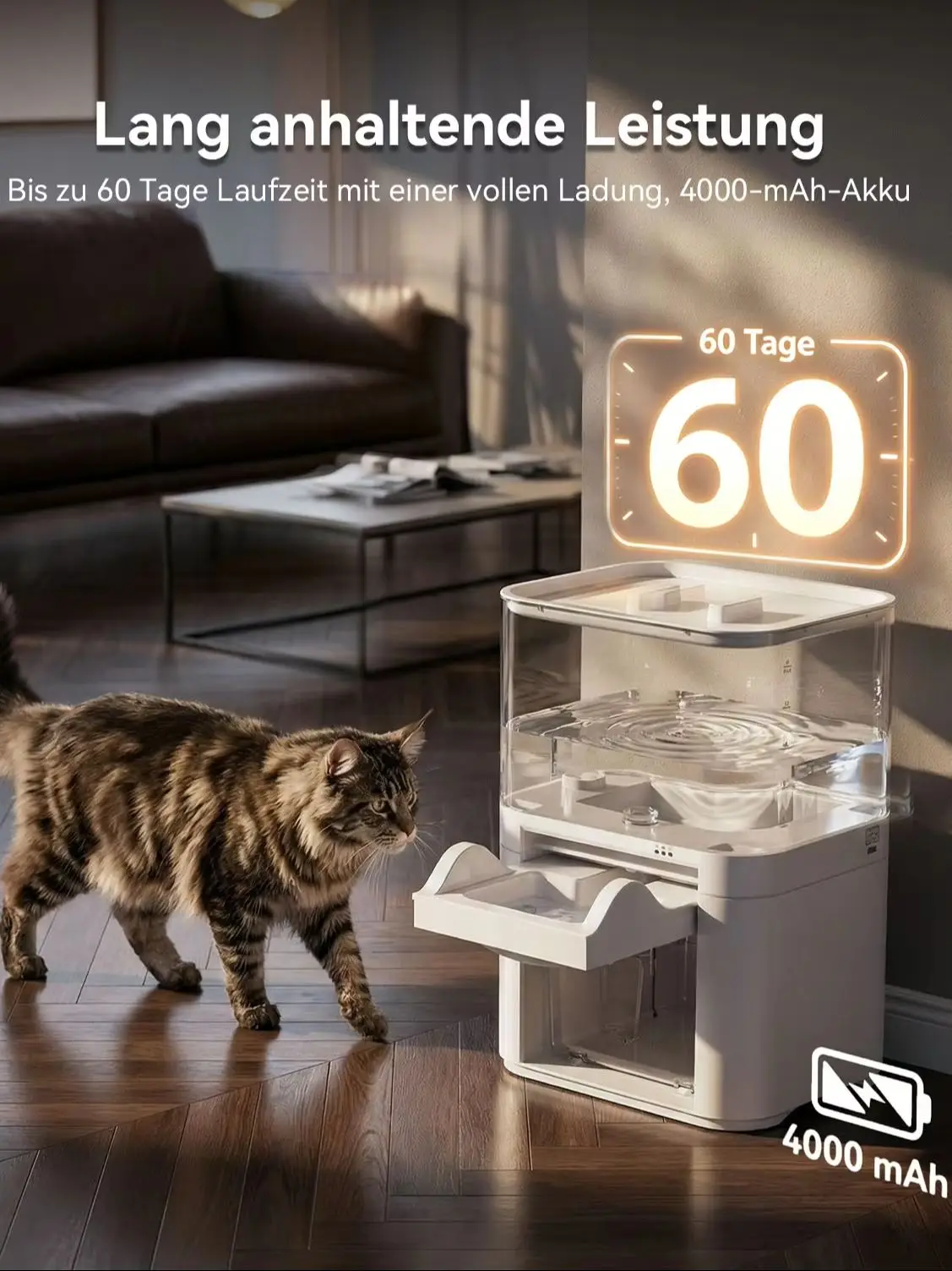 4L Automatischer Haustier-Wasserbrunnen Kabelloser Katzen- und Hunde-Wasserspender mit Sensor Trinkbrunnen Batteriebetrieben 2-in-1 Spender