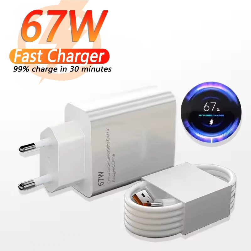 Für Xiaomi 67W USB Super Fast Charger Power Adapter 6A Typ-C Kabel Schnellladung Anwendbar auf Xiaomi Samsung Huawei