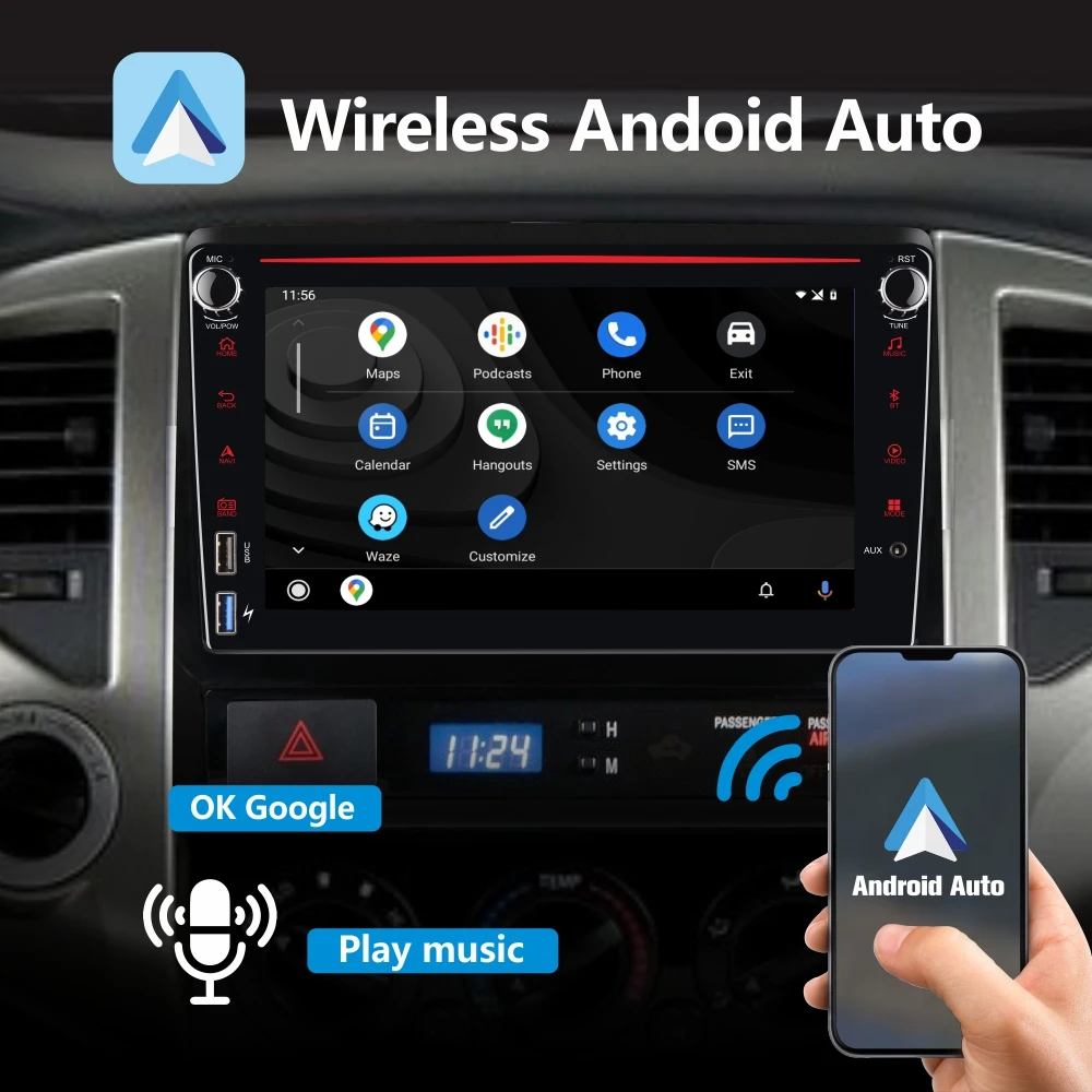 Car Radio with Wireless Carplay Android Auto for Toyota Tacoma 2005-2015 with 8\