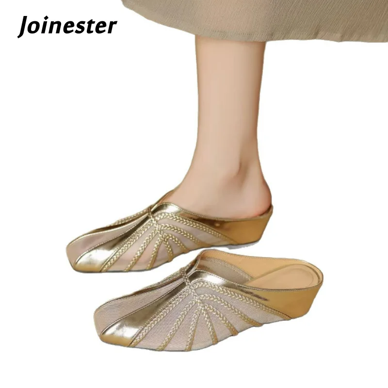 

Дышащие тапочки на танкетке с воздушной сеткой и квадратным носком для женщин, летние модные сабо, женские уличные шлепанцы во французском стиле