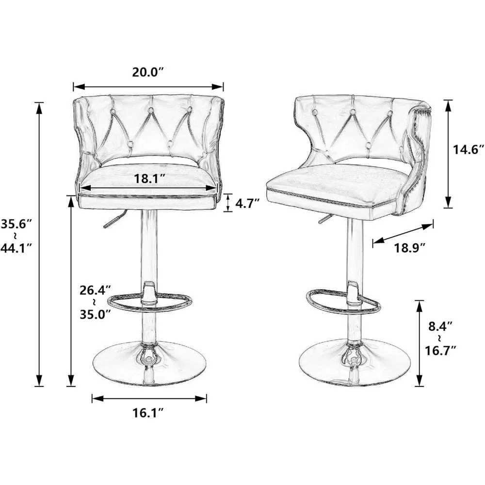 , поворотный набор барных стульев из 2 стульев с регулируемой высотой, современные барные стулья, барные стулья с открытой спиной для кухни