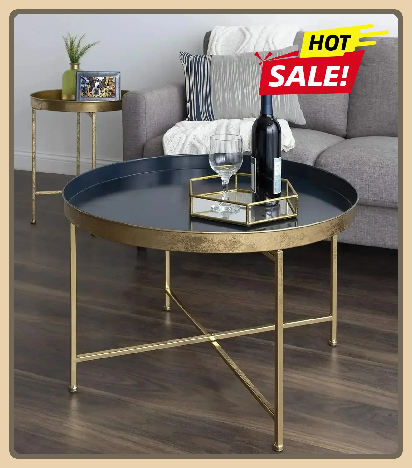 

Круглый журнальный столик Kate & Laurel Celia Modern Glam 28,25 x 28,25 x 19 дюймов, шикарный изысканный столик с акцентом, темно-синий и золотой лист