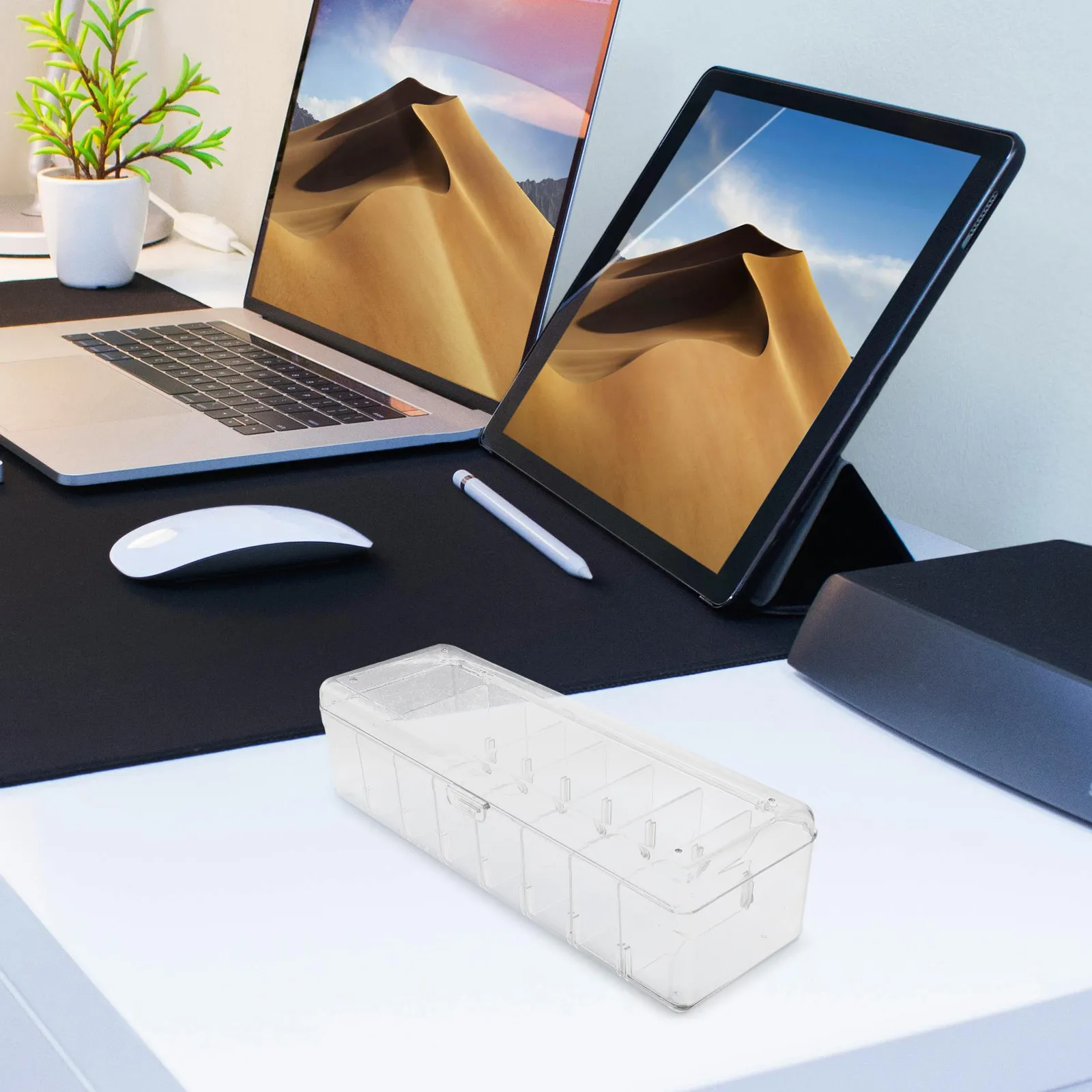 

Коробка-органайзер для кабелей с крышкой для USB-кабелей, наушников, шнуров для передачи данных, для организации и хранения на рабочем столе, из прозрачного АБС-пластика