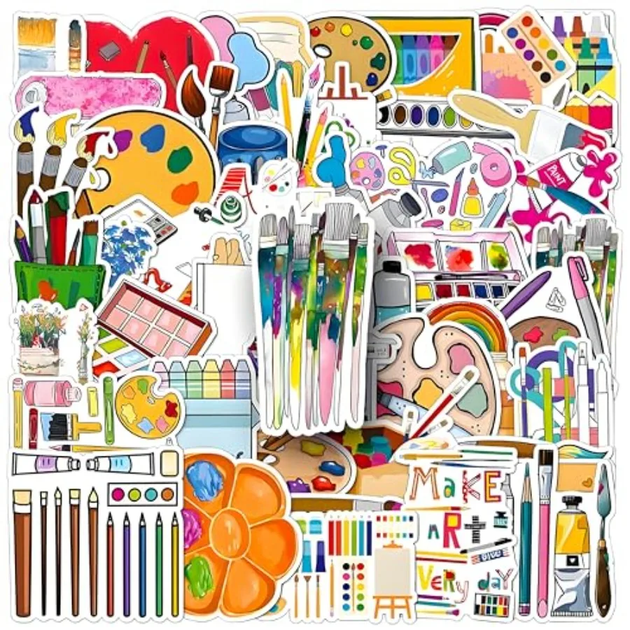 100Pcs Pint Plette Stickers Pigment Stickers for Laptop Water Bottles Skateboard Luggage Computer Blue Green Yellow Cute Decora