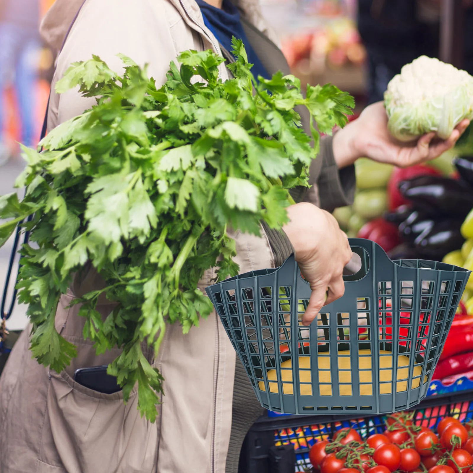 

Plastic Fruit Vegetable Basket Foldable Storage with Handle Home Kitchen Bathroom Laundry Organizer Portable Snacks Food Basket