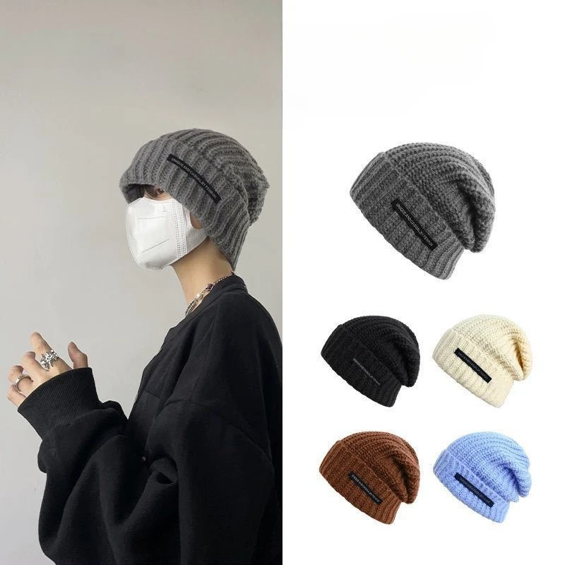 INS Simplicity Solid Unisex Slouchy Beanie Large Size Winter Warm Knit Hat Trendy Streetwear Cold Weather Cap for Men Women