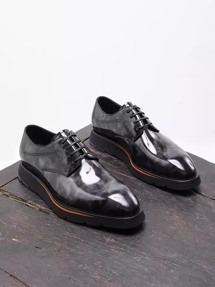 Italian Genuine Leather Dress Shoes Handmade Designer Office Men Derby Shoes Fashion Business Casual Men Formal Wedding Shoes