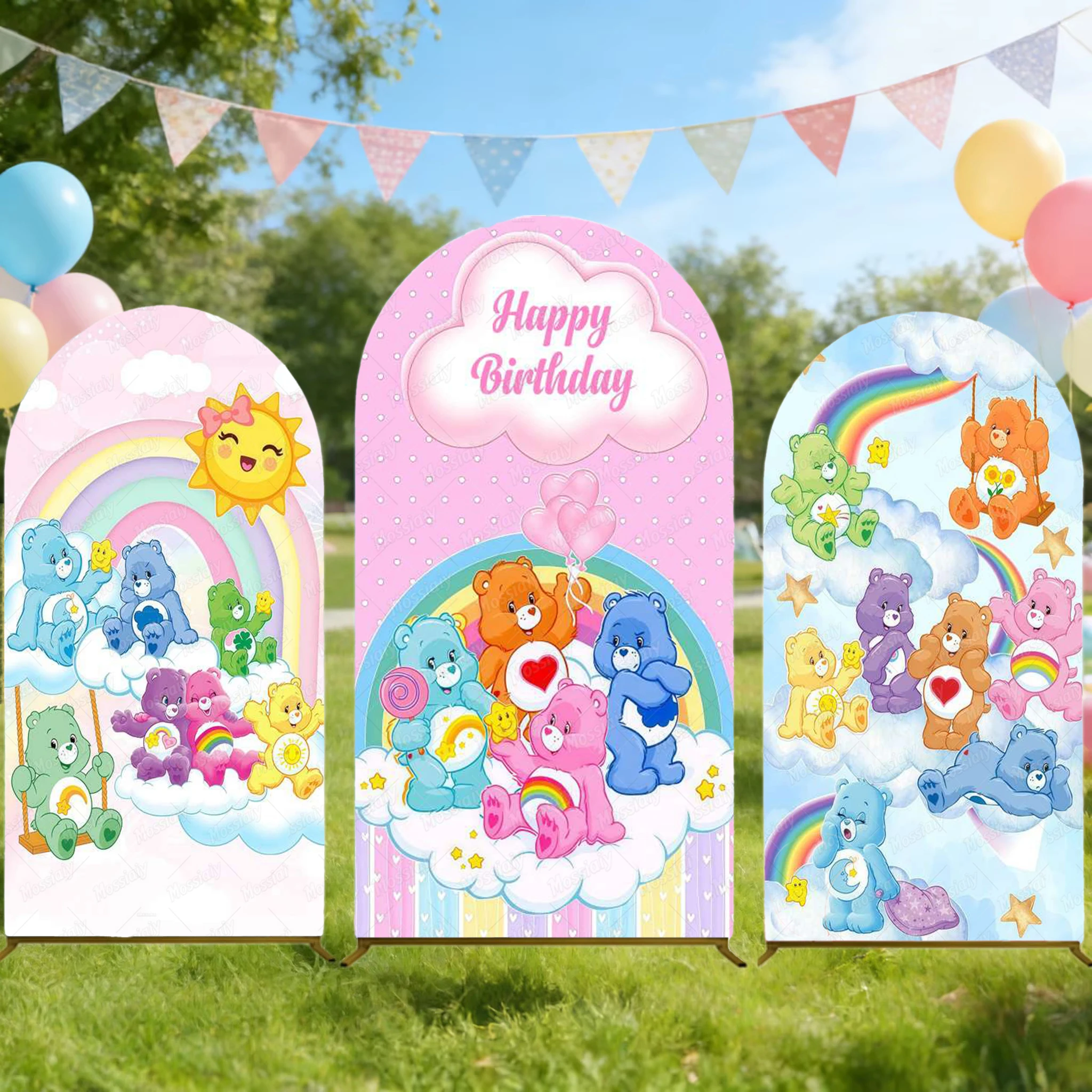 Farbige Bären Regenbogen-Bärenbogen-Hintergrundabdeckung für Mädchen Kindergeburtstag Babyparty Fotohintergrund Fotografie-Dekoration