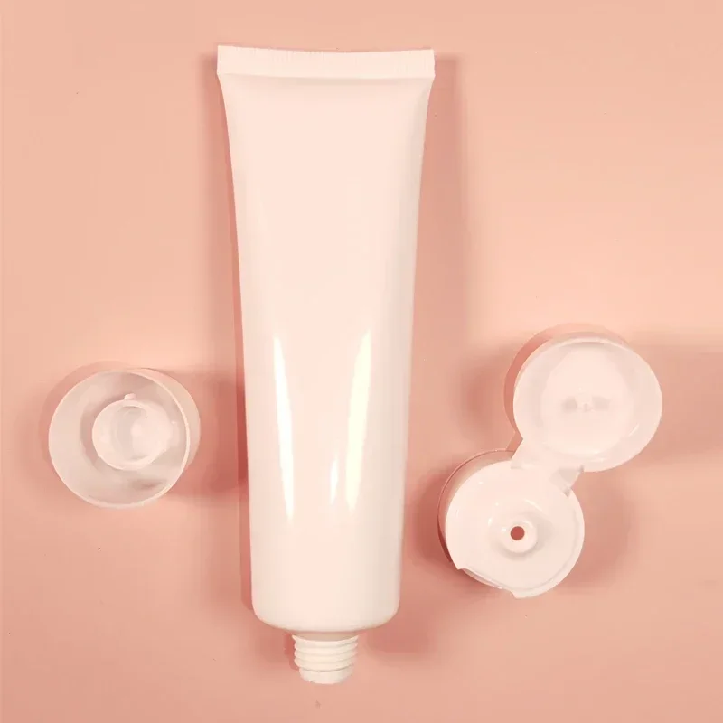 50Pcs 10/20/30/50/100ml White Plastic Soft Tubes Portable Travel Cosmetic Sample Bottles Leakproof Makeup Storage Containers