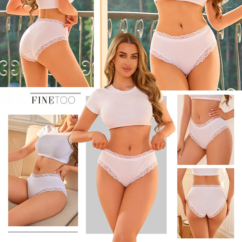 3PCS/Set Women Cotton Panties Lace Low Waist Briefs Trendy Patchwork Lace Intimate Underwear Stretch Comfortable Ladies Lingerie