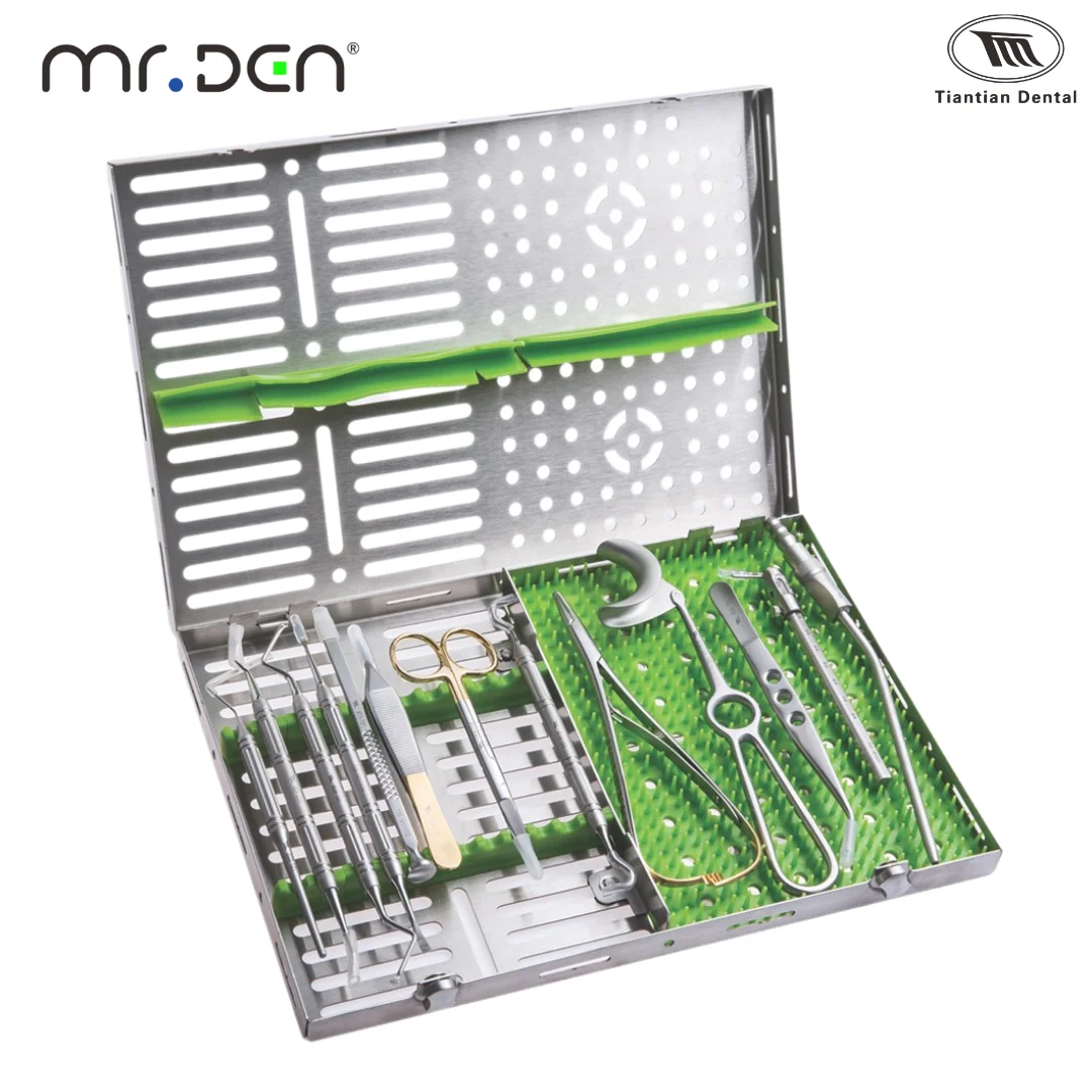 TIANTIAN Dental 13Pcs Dental Implant Instrument Kit Oral Surgery Basic Tool Set with Sterilization Box