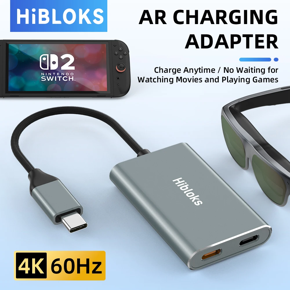 Hibloks AR Charging Transmission Module Data Cable For Switch2/Switch Steam Deck Compatible Xreal Air/Thunderbird Smart Glasses
