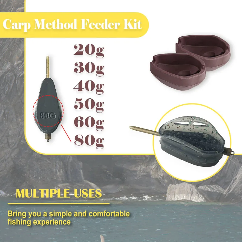 The Ultimate Method Feeder Kit: Built-In Weights (20g-80g) for Long-Distance Casting & Tangle-Free Carp Fishing.