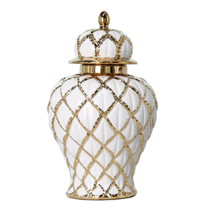 Ceramic Checkmate Jar Gingerbread Jar Gold Storage Tank Flower Vase Porcelain Craftwork Home Decoration Accessories